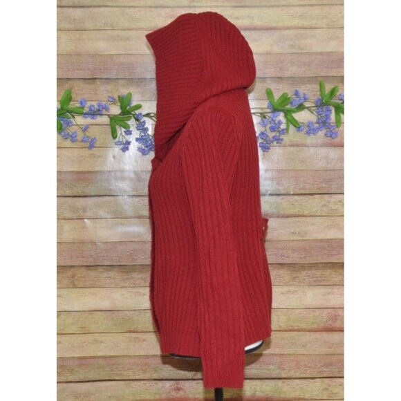 Effeci Ladies Red Double Breasted Hooded Cardigan Sweater Size S PS Cozy - Picture 5 of 12